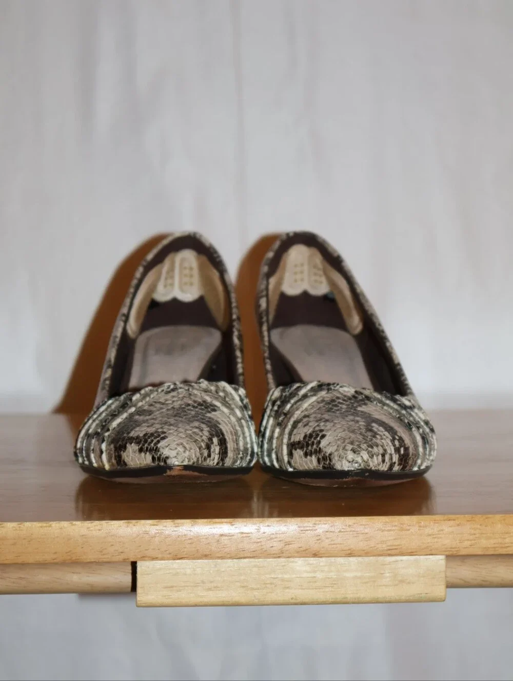 Clarks Linvale Jerica Pumps In Taupe Snake Leather.
